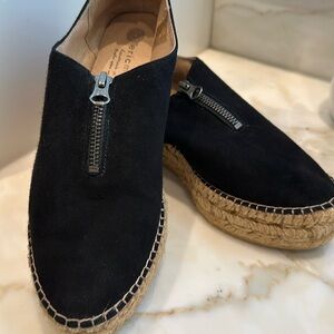 Black suede espadrille style slip on size 39/ us 8